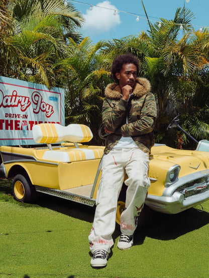 Camouflage Fur Collar Reversible Cotton Jacket